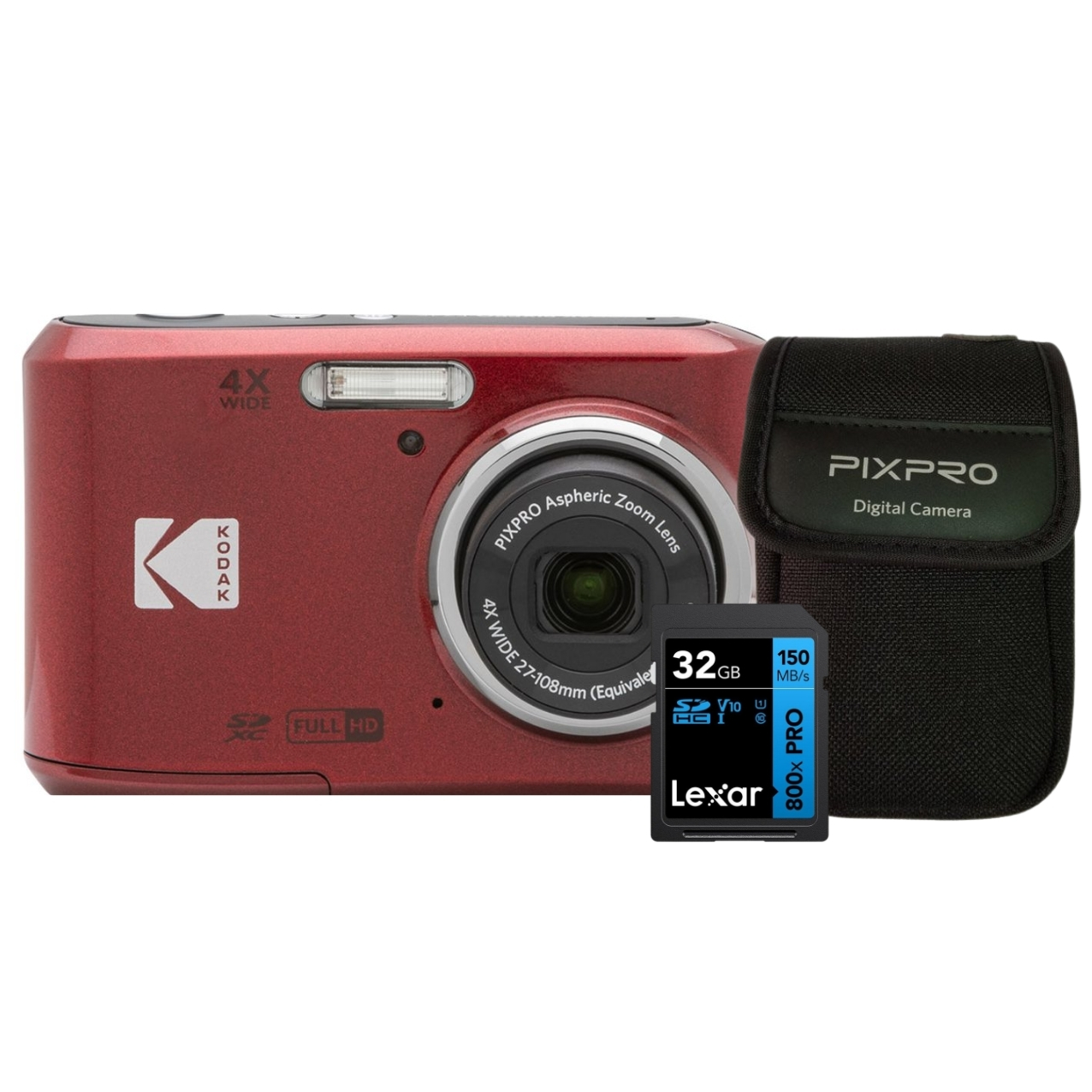 Kodak FZ45 Bundle - FZ45 Red + Case + SD Card | Diamonds Camera